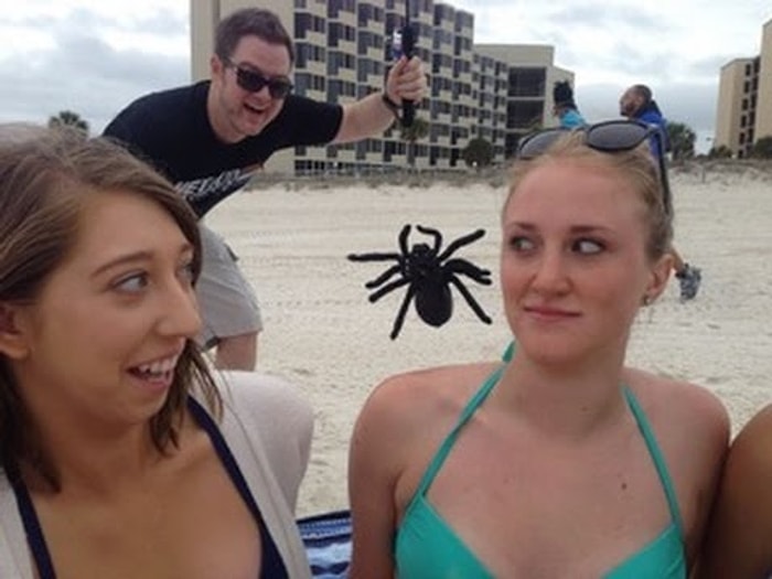 Plajda Oltayla Örümcek Sarkıtarak İnsanları Trolleyen Adam