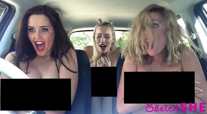Araba İçinde Şarkıları Yeniden Canlandırarak Hunharca Eğlenen 3 Kadın