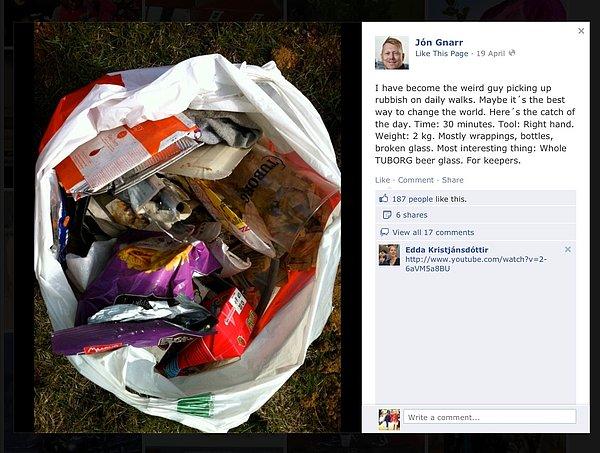 Sabahları erken kalkıp yollardaki çöpleri topluyor ve fotoğraflarını Facebook'tan paylaşıyor.