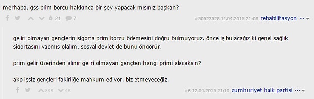 17. 'Geliri olmayan gençlerin sigorta primi ödemesini doğru bulmuyoruz.'