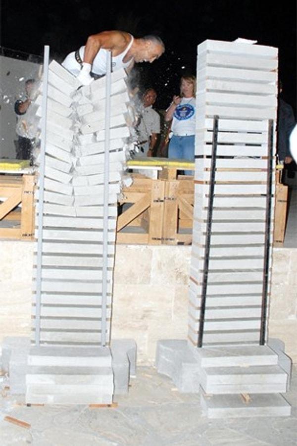 1. Ali Bahçetepe ”Dünya beton blok kırış rekoru” denemesinde iki ayrı dalda dünya rekorunun sahibi oldu ve Guinness Rekorlar Kitabı’na girmeyi başardı.