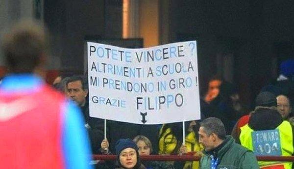 13. 9 yaşındaki Interli taraftarın Inter - Bologna maçında açtığı pankart