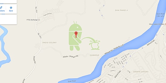 Google Haritalar’da İlginç Görüntü: Android Apple’ın Logosuna İşiyor!