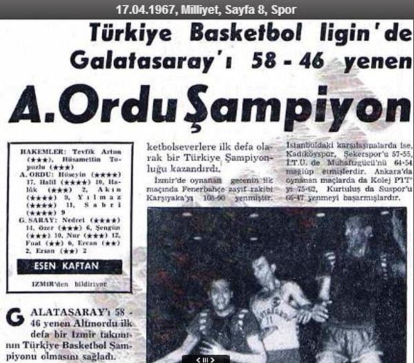 1. Türkiye Basketbol Ligi'nin ilk şampiyonu Altınordu