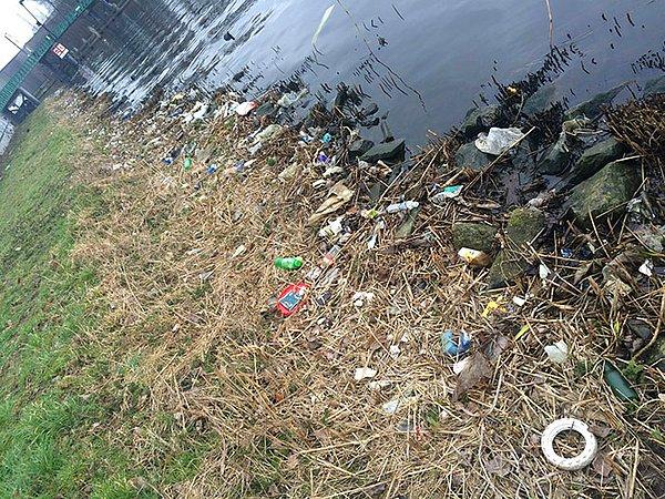 "Nehir boyu plastik şişelerle ve diğer (genellikle) plastik çöplerle kaplanmıştı"