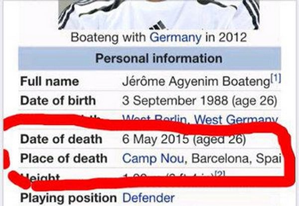 5. Boateng'in wikipedia sayfası da dünkü "facia"dan sonra nasibini aldı