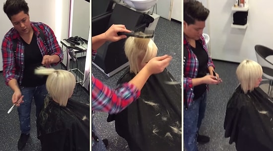 Kadın Kuaförün Bir Değişik Saç Kesme Şekli