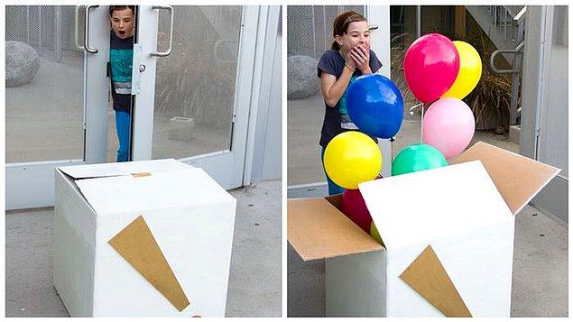 6. Yapacağınız sürprize kutudan çıkan balonlarınızla başlayın.