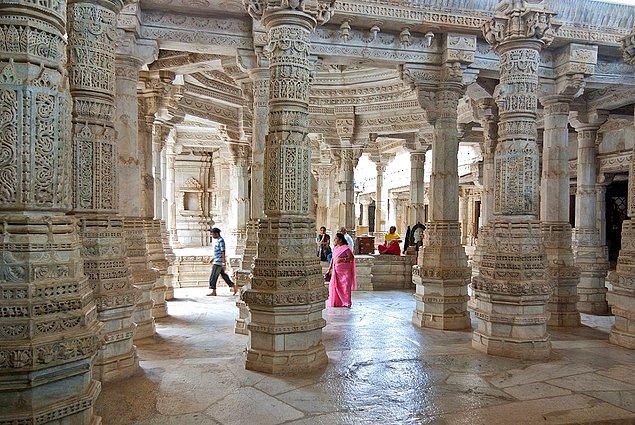 6. The Marble Jain temple of Ranakpur, India is one of the best examples of its style. All the 1,440 marble pillars are designed in an unique style.
