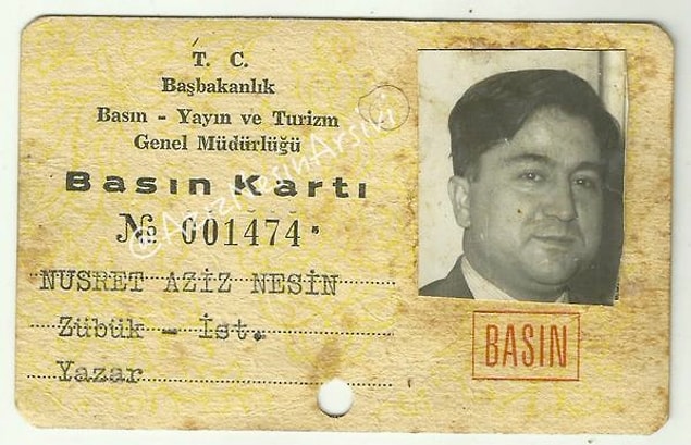 12. Aziz Nesin'in Zübük Gazetesi dönemindeki basın kartı.