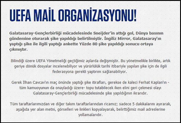 Fenerbahçe taraftarı mail kampanyası başlatmıştı;