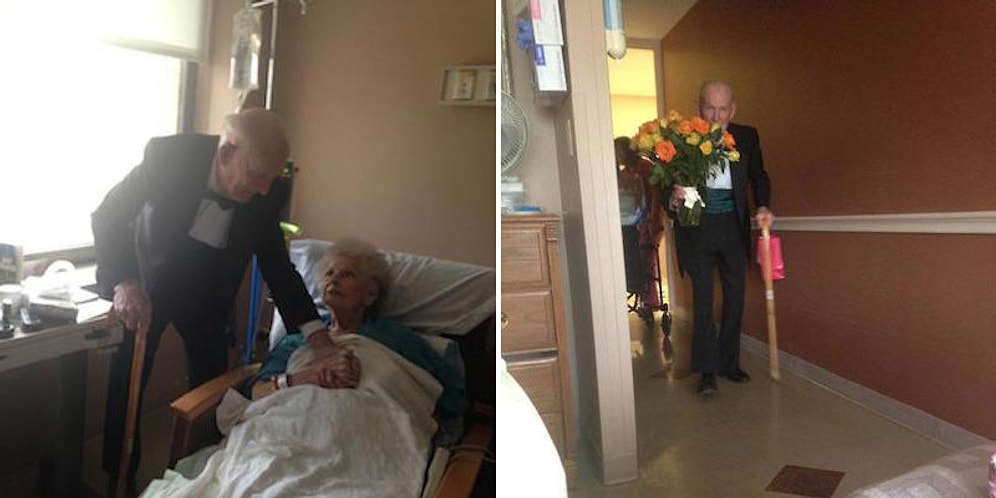 57. Evlilik Yıldönümleri İçin Giyinip Kuşanıp Hastanedeki Karısına Sürpriz Yapan Tonton Amca