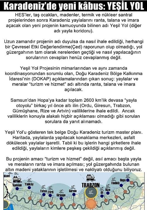 Karadeniz İsyandadır Platformu da konu ile ilgili açıklayıcı bildiri yayımladı.