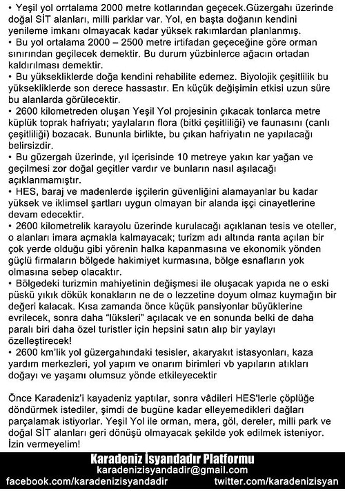Karadeniz İsyandadır Platformu da konu ile ilgili açıklayıcı bildiri yayımladı.
