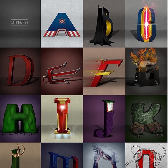 Tipografinin Doruklarında Gezinen Süper Kahraman Alfabesi