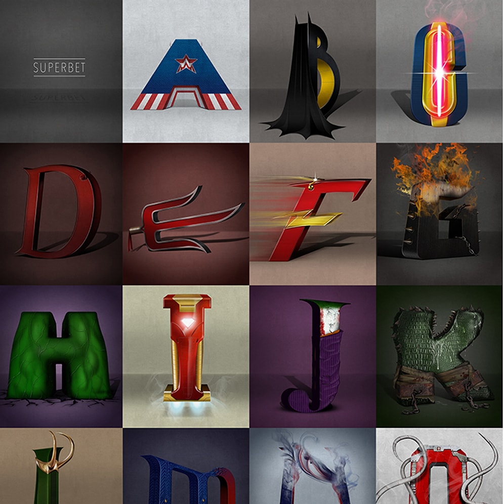 Tipografinin Doruklarında Gezinen Süper Kahraman Alfabesi