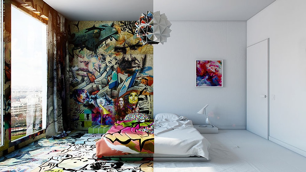 Yarı Beyaz Yarı Grafiti! Aynı Otel Odasında İki Farklı Dünya!