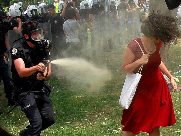 İstanbul Teknik Üniversitesi'nde akademisyenlik yapan Ceyda Sungur, Gezi Parkı olaylarının daha ilk gününde, yüzüne biber gazı sıkıldığı anın fotoğraflanması üzerine, "Kırmızılı Kadın" olarak tüm dünya tarafından tanınmıştı.