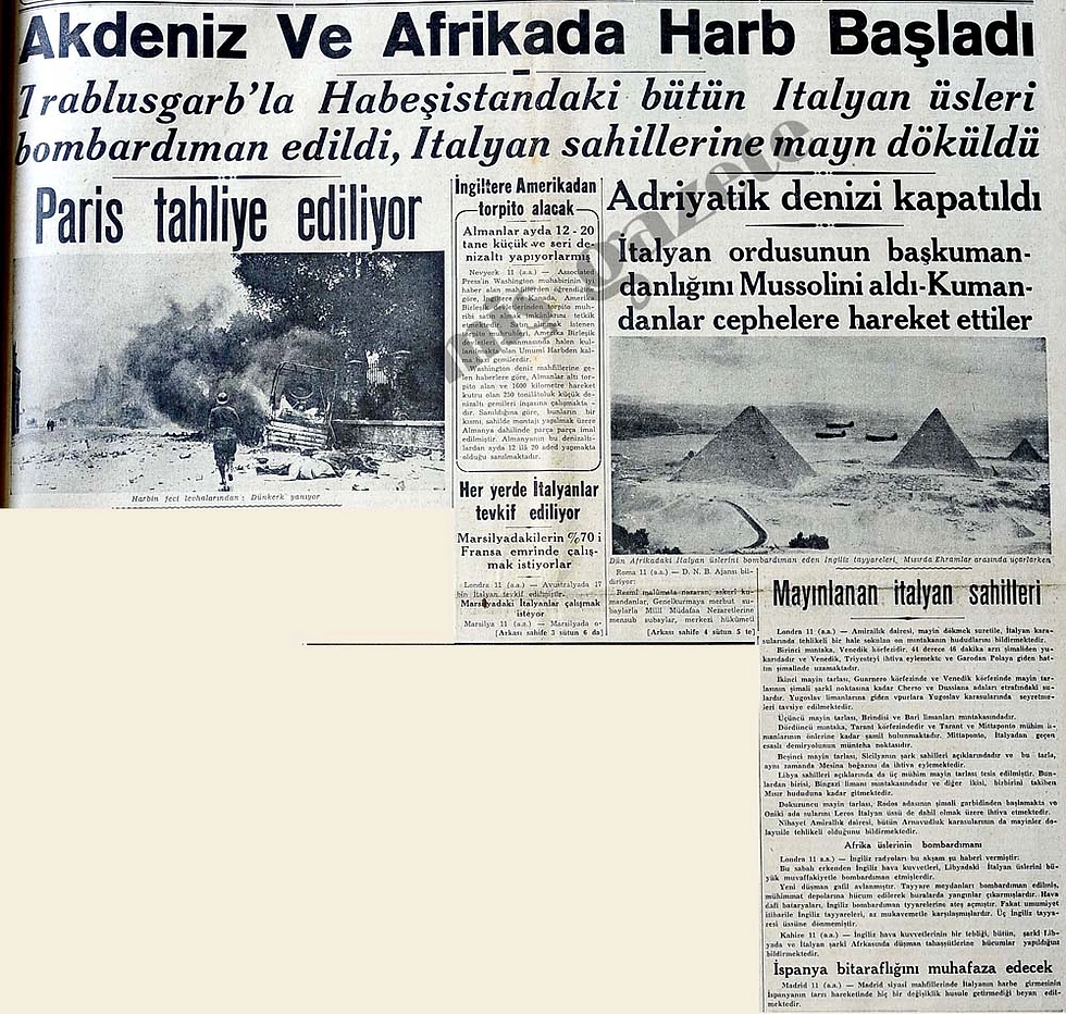 12 Haziran 1940: Akdeniz ve Afrika'da Harp BaÅŸladÄ±