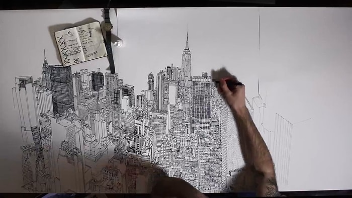 Kara Kalemle Çizilen Harika New York Resmi