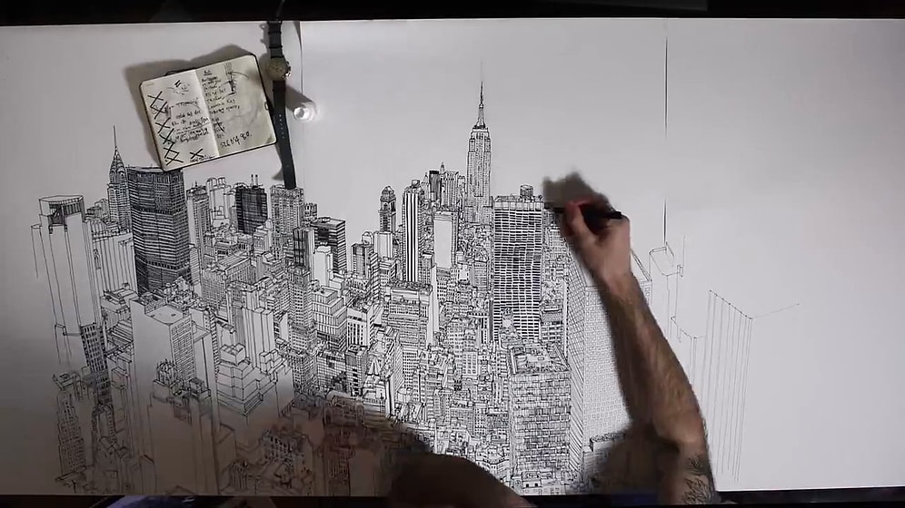 Kara Kalemle Çizilen Harika New York Resmi