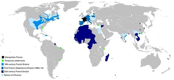 14. Birinci Fransız Sömürge İmparatorluğu - 8.1 milyon (Açık Mavi)