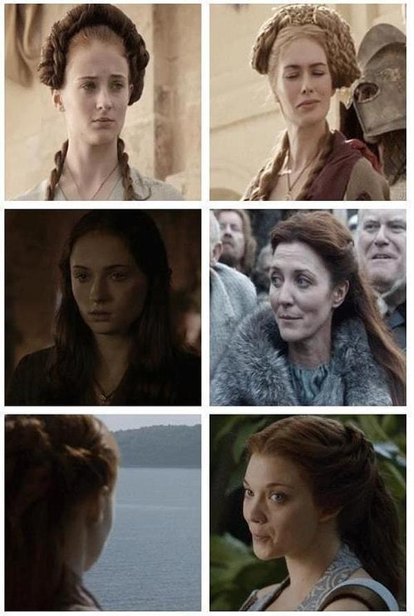 16. Sansa'nın biraz bukelemun gibi olduğu aşikar. Kiminle ittifak yapsa, saçlarını da aynı onlar gibi yapıyor.