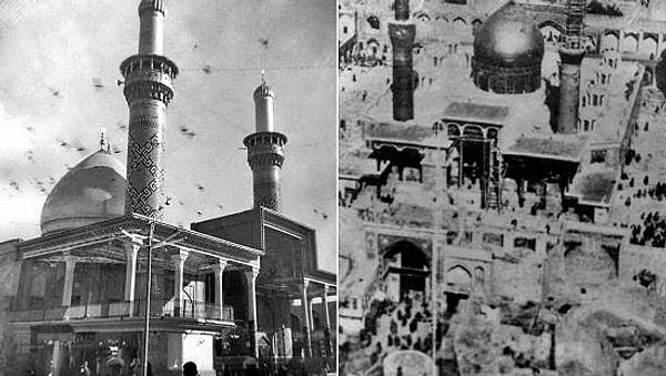 7. Bu fotoğraf 1915-20'li yıllara ait. Solda görünen Hz.Abbas'ın sağdaki ise Hz.Hüseyin'in türbesidir.