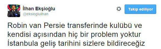Fenerbahçe yöneticisi İlhan Ekşioğlu, Robin van Persie transferinde hiçbir problem olmadığını duyurdu.
