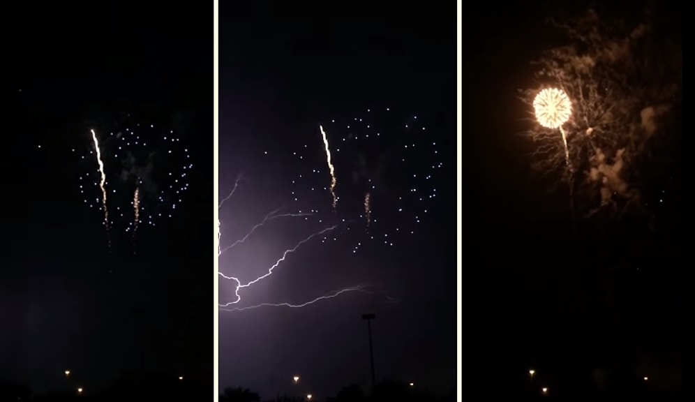 Havai Fişek Gösterisi Sırasında Ortaya Çıkan Yıldırımın Ağır Çekimdeki İnanılmaz Görüntüsü