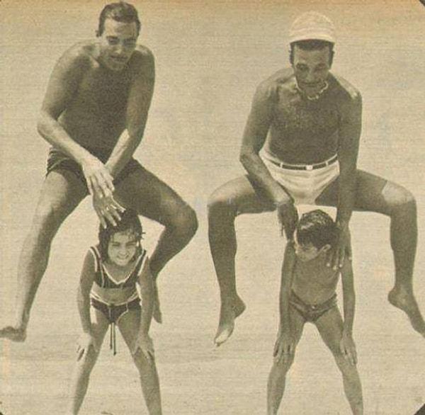 3. 1967 Ayhan Işık ve Sadri Alışık, Kilyos`ta çocuklarıyla oynarken…