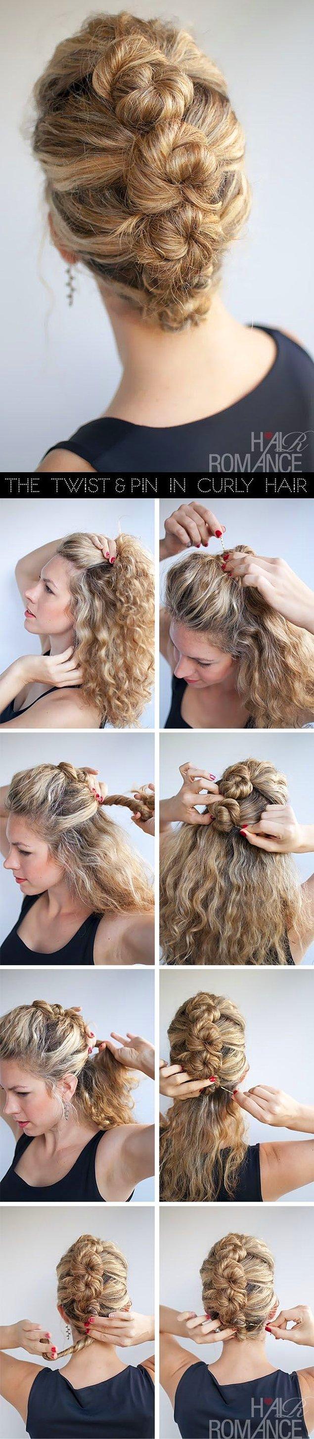 4. Tamamen arkaya doğru taradığınız saçı, üstten başlayarak şekildeki gibi minik topuzlar halinde toplayın.