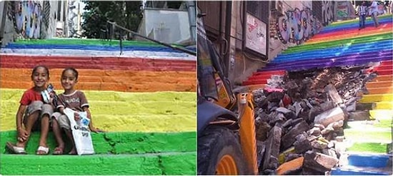 Gezi'nin Sembolü Gökkuşağı Merdivenlerinin Yıkılışına Sosyal Medya'dan Tepkiler