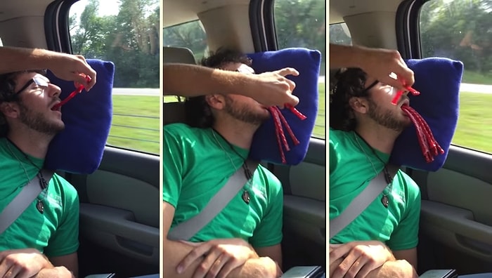 Arabada Uyuyan Adamın Ağzını Uzun Şekerlemelerle Dolduran Kötü Arkadaş