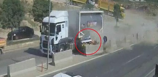 TIR'ın Sürüklediği Otomobilden Mucize Kurtuluş Kamerada