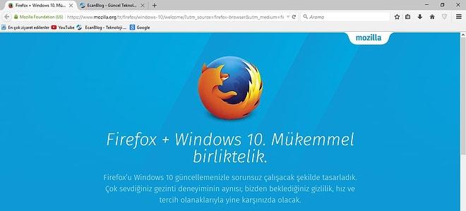Windows 10’la tam uyumlu Firefox 40 yayınlandı