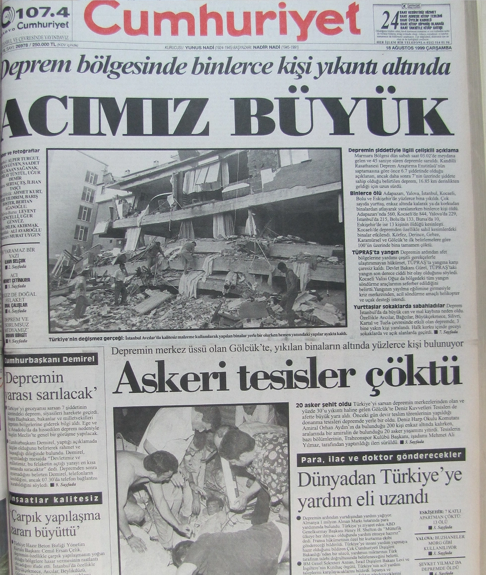 17 AÄustos 1999 Depreminin ArdÄ±ndan AtÄ±lan Gazete ManÅetleri