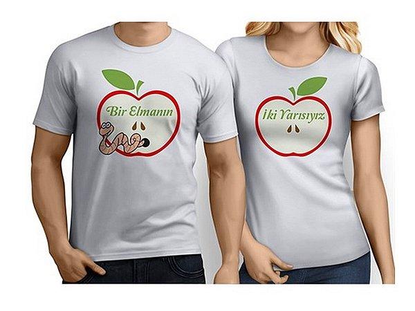 8. Bir elmanın iki yarısı gibi olan çiftleri birleştiren bir başka şey de tişörtleri olabilir.
