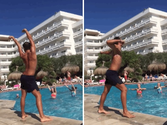 Havuz Başında Beyonce Şarkısında Dans Ederek Aerobik Dersi Veren Eğitmen