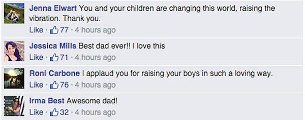Facebook paylaşımının altında bu muhteşem baba ile gurur duyduğunu söyleyen onlarca insan var.