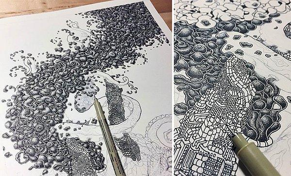 ''Escher, Haeckel ve sokak sanatçıları Alexis Diaz ve phlegm gibi birçok farklı sanatçıdan esinleniyorum.''