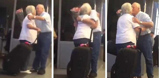 Sevdiği Kadını Havaalanında Elinde Çiçeği ile Bekleyen Yaşlı Adamın Heyecanlı Anları