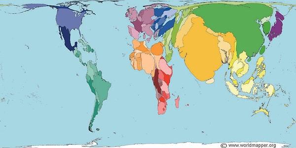 8. Eğer her ülke nüfusuyla orantılı bir büyüklüğe sahip olsaydı işte böyle görünecekti.