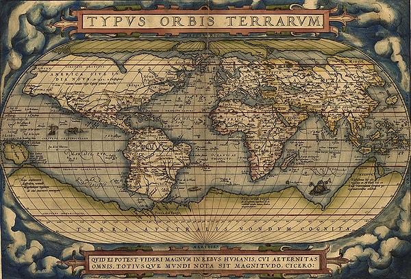 15. Modern atlasın yaratıcısı, Abraham Ortelius'un ilk haritası olan Ortelius Dünya Haritası (1564)