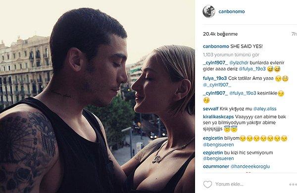 Can Bonomo geçtiğimiz ay Instagram hesabından paylaştığı bir fotoğrafla, evlilik teklifine  sevgilisi Didem Soydan'ın "Evet" dediğini ilan etmişti.