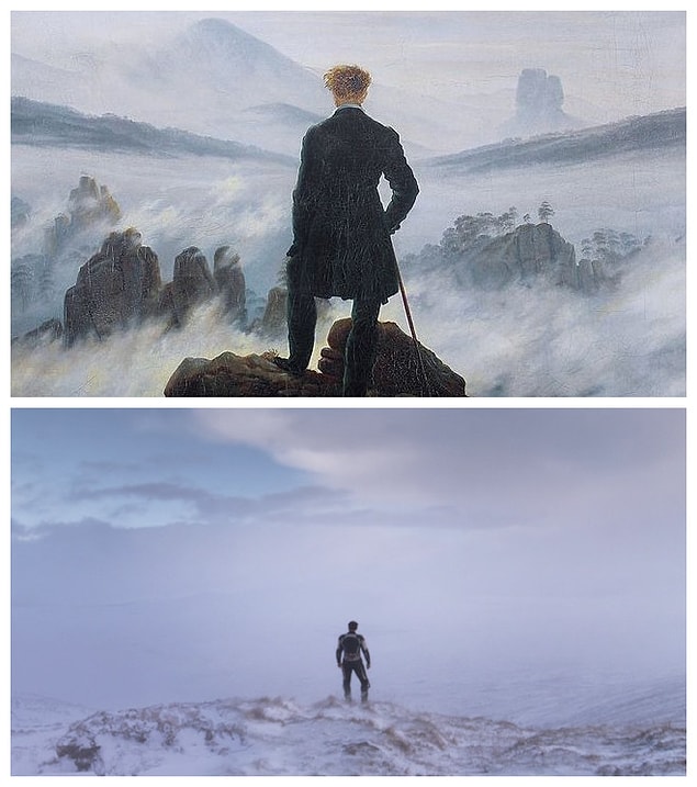 6. Jonathan Glazer'in 2013'te görücüye çıkan Under The Skin adlı filmi ve Casper David Friedrich'in Wanderer Above The Sea Of Fog adlı eserinden