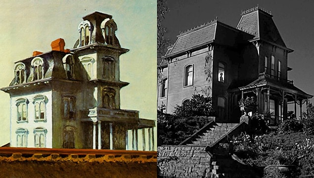 11. Alfred Hitchcock'un Sapık adlı filmi ve Edward Hopper'ın House By The Rail Road adlı tablosundan