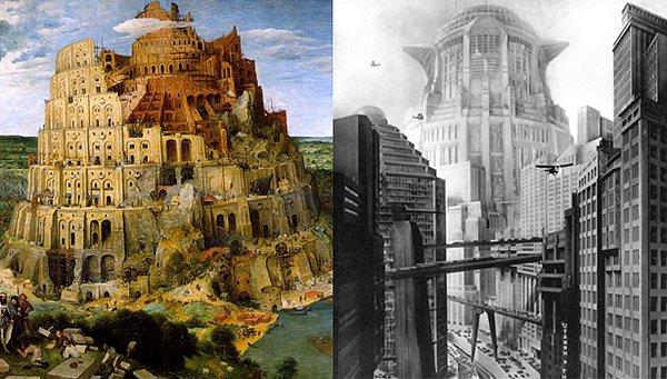12. Fitz Lang'ın 1927 yapımı Metropolis filmi ve Pieter Bruegel'in The Tower Of Babel adlı tablosundan