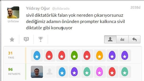 4. Yıldıray Oğur'un Tayyip Erdoğan'a sivil diktatör iması yaptığı tweet