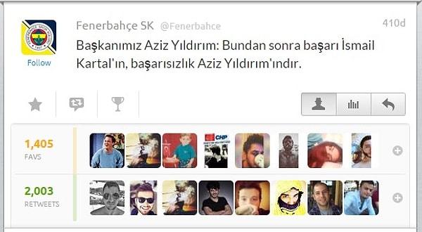 14. Başarısız sonuçlardan sonra Fenerbahçe kulübünün sildiği tweet